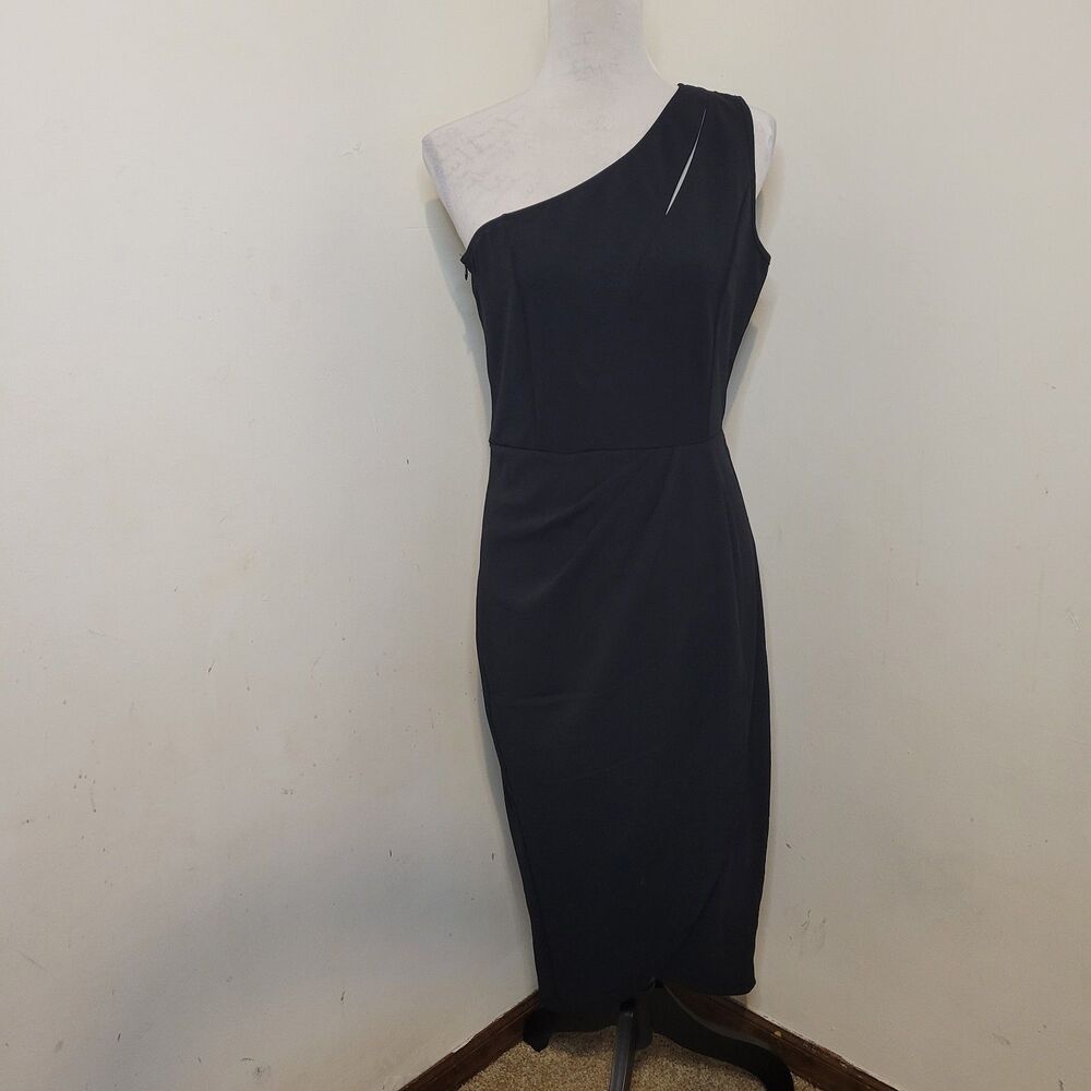 Pretty Garden One Shoulder Cutout Ruched Slit Wrap Bodycon Dress M Black